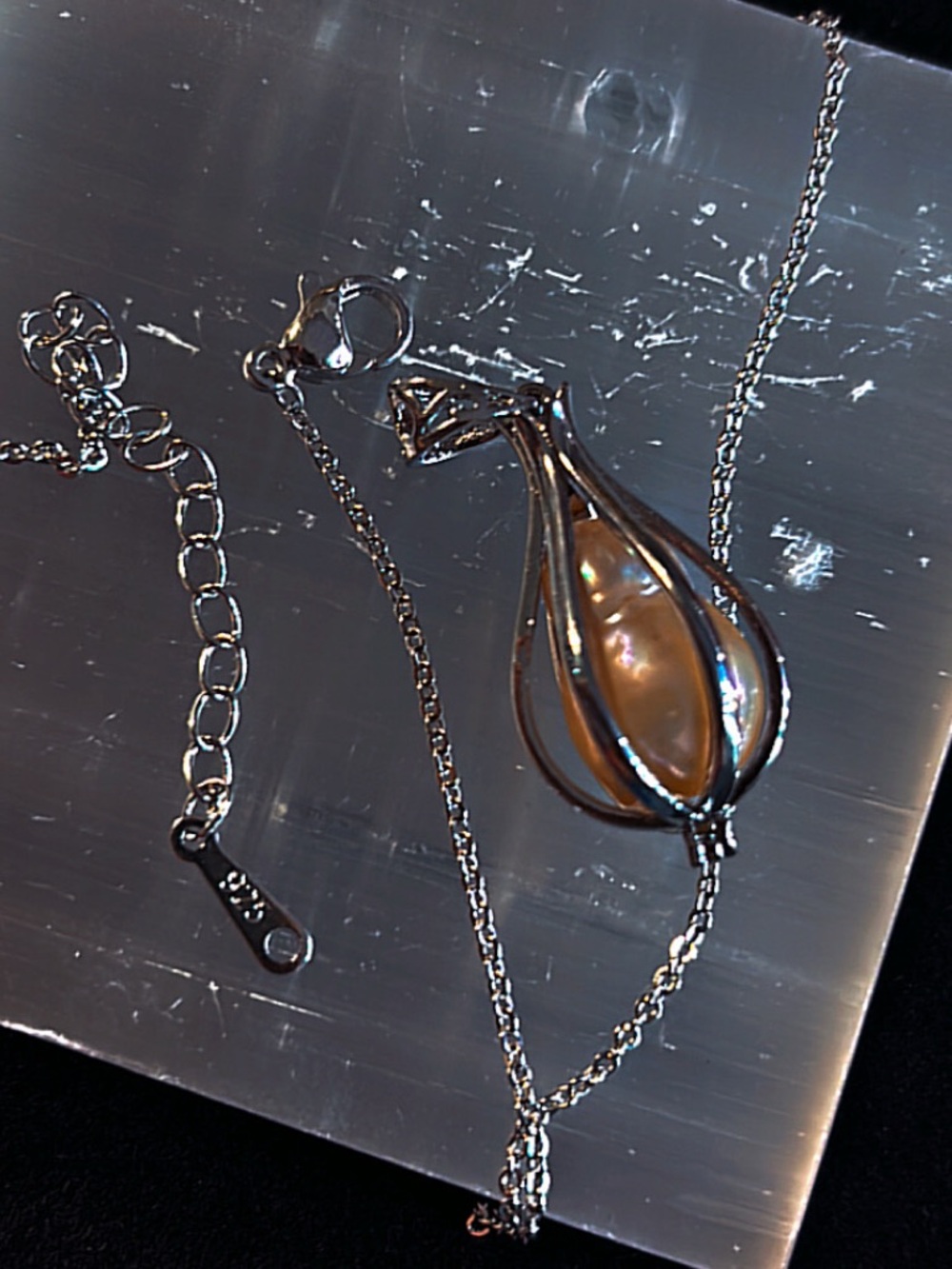 S925 Sterling Silver Gourd Pearl Cage Pendant Necklace